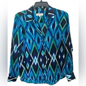 Jones New York Blue and Green Diamond Pattern Shirt  (0005)